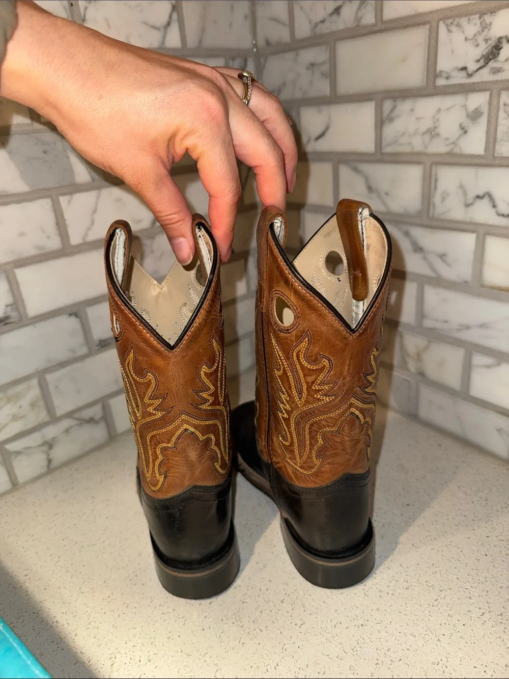 BOYS Two-Tone Brown & Black Western Boots - Picture 3 of 6
